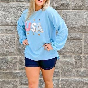 SIMPLY SOUTHERN SPARKLE USA LONG SLEEVE JERSEY CREW T-SHIRT